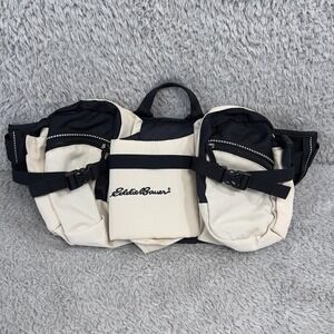 Eddie Bauer Hydration Bag Large Black White Canvas Outdoor Fanny Pack Hiking